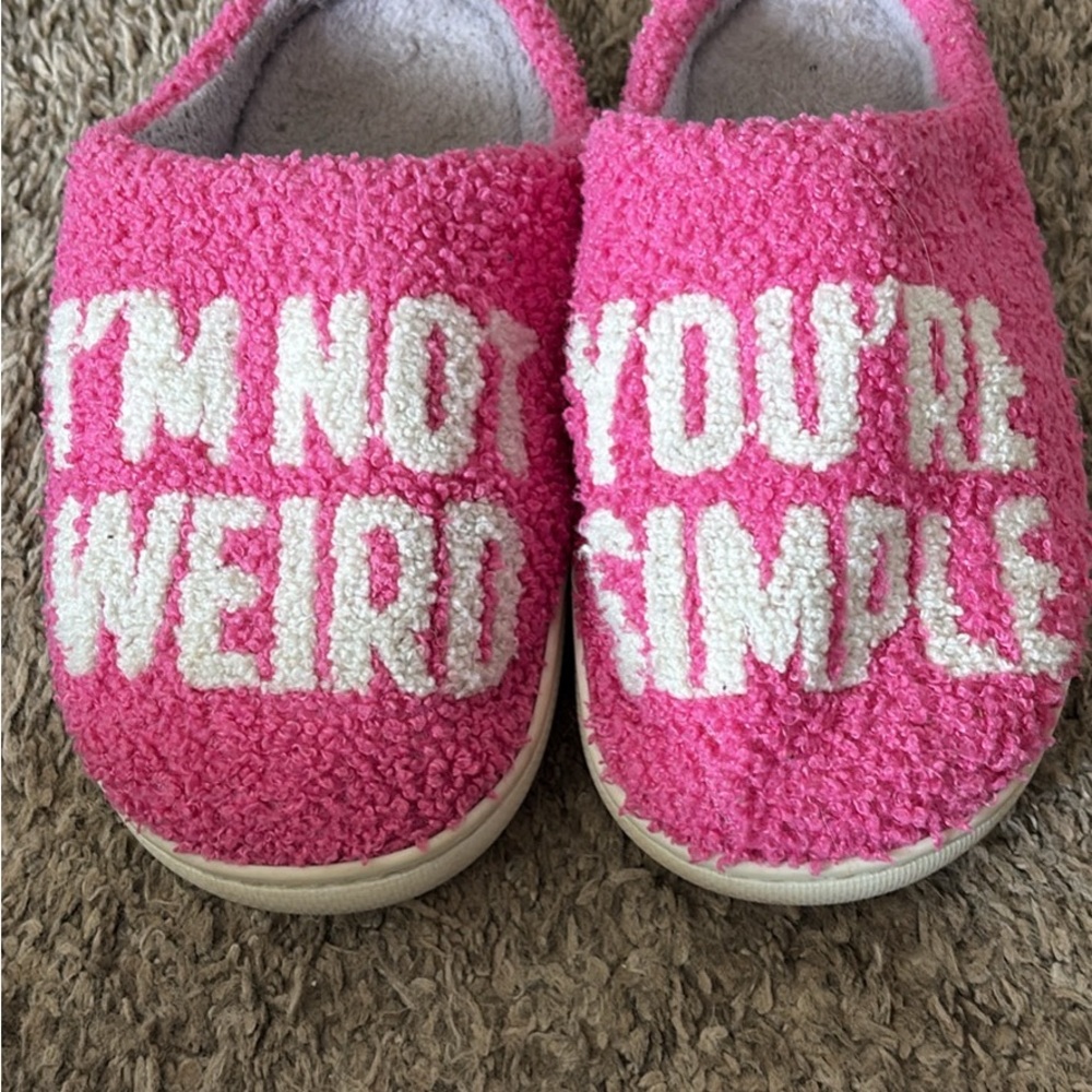 Women's Pink Fuzzy Slippers with Fun Text